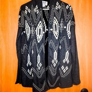 Blue and White Geometric Cardigan